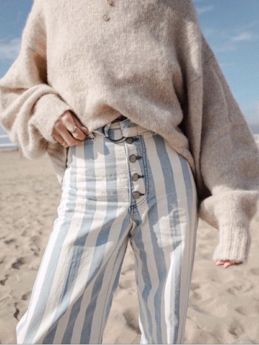 Boyish The Charley Striped High Rise Wide Leg Jean Casablanca Blue White Size 30